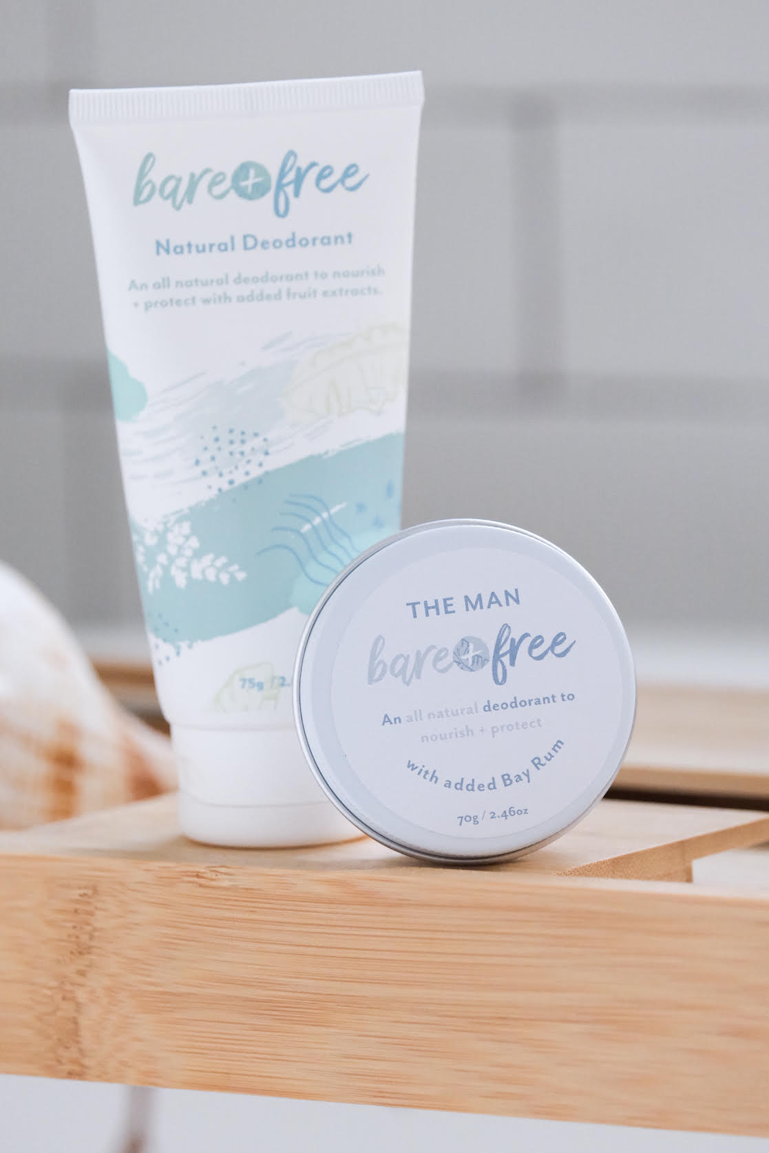 Bare + Free His and Hers deodorant bundle with Original tube and The Man Bay Rum tin