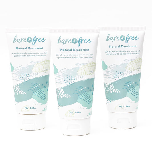 Three natural deodorant tubes in Original scent by Bare + Free