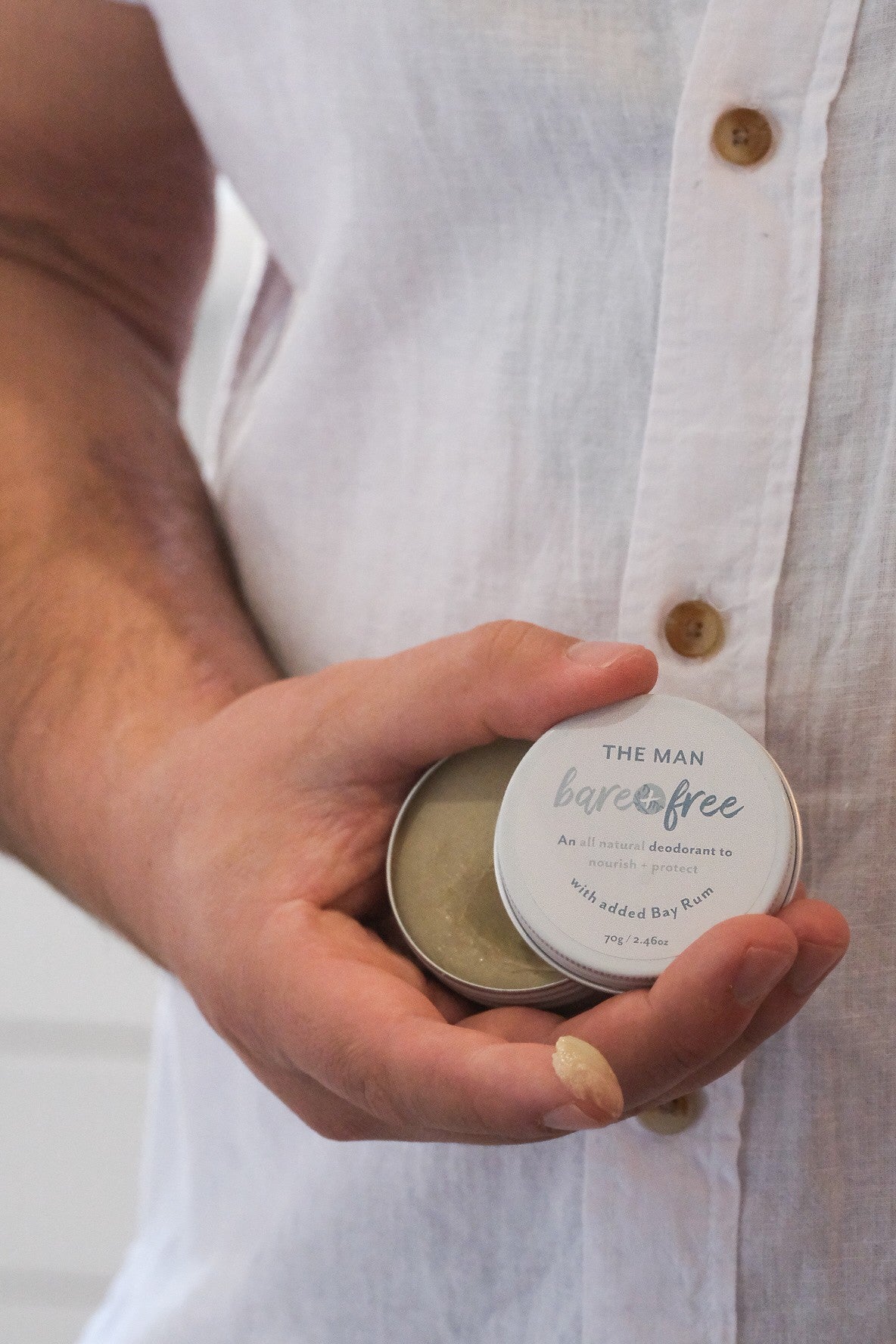 The Man Bare + Free The Man Bay rum Scented deodorant trio pack for sensitive skin