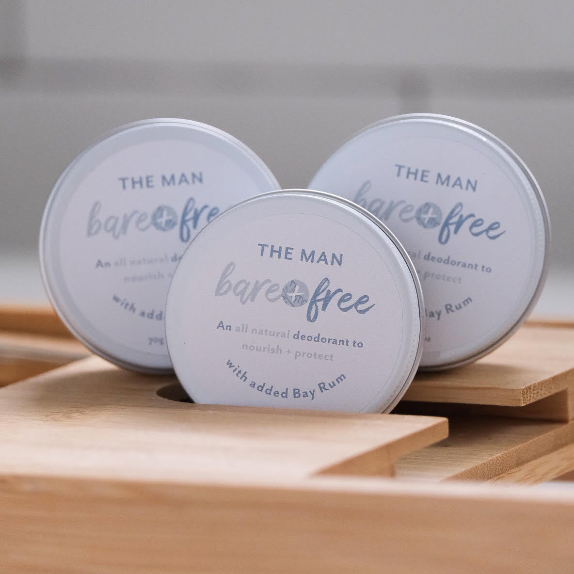 The Man Bare + Free The Man Bay rum Scented deodorant trio pack for sensitive skin